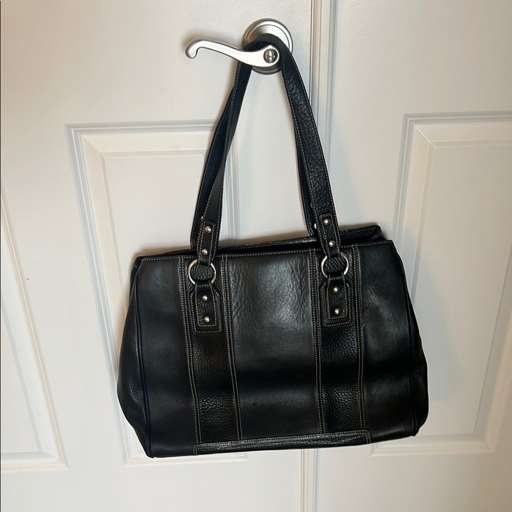 Levenger Elegant Black Leather Tote Bag